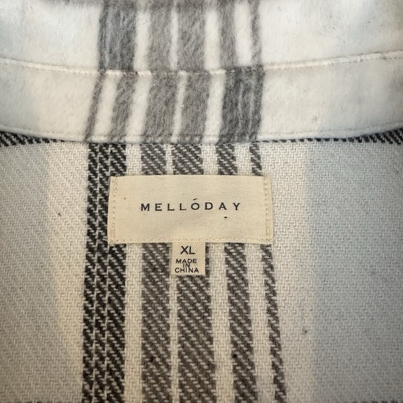 Melloday Jacket Shacket White Gray Plaid Waist Length Button Up Pocket Womens XL - Picture 8 of 10